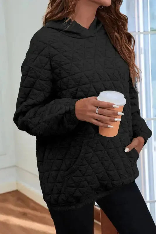 Black Color Block Quilted 3/4 Sleeve Top and Shorts Set - Fashionfitz