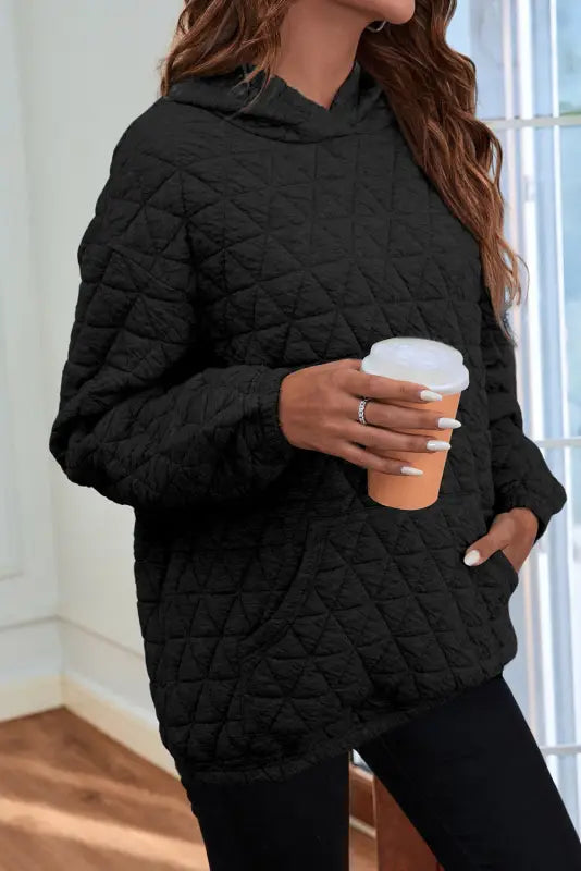 Black color block quilted 3/4 sleeve top and shorts set - black3 / s / 95% polyester + 5% elastane - loungewear