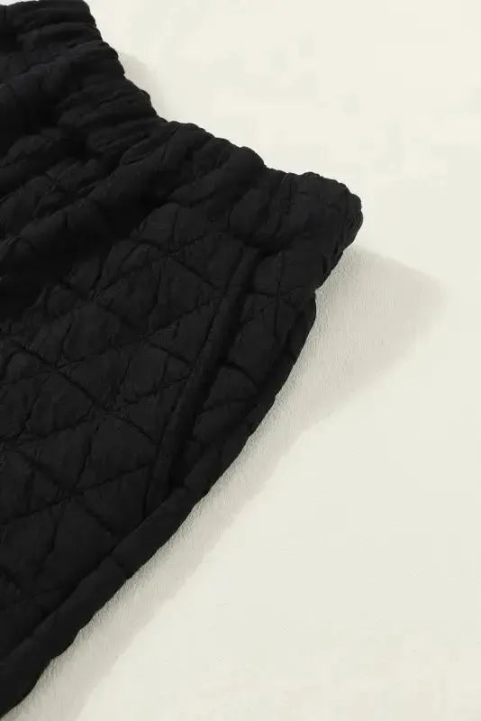 Black Color Block Quilted 3/4 Sleeve Top and Shorts Set - Fashionfitz