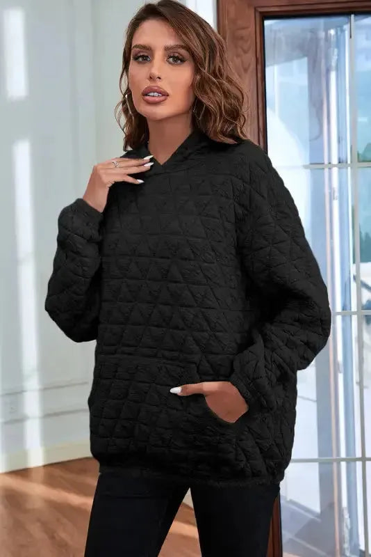 Black Color Block Quilted 3/4 Sleeve Top and Shorts Set - Fashionfitz