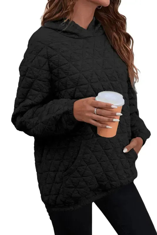 Black Color Block Quilted 3/4 Sleeve Top and Shorts Set - Fashionfitz