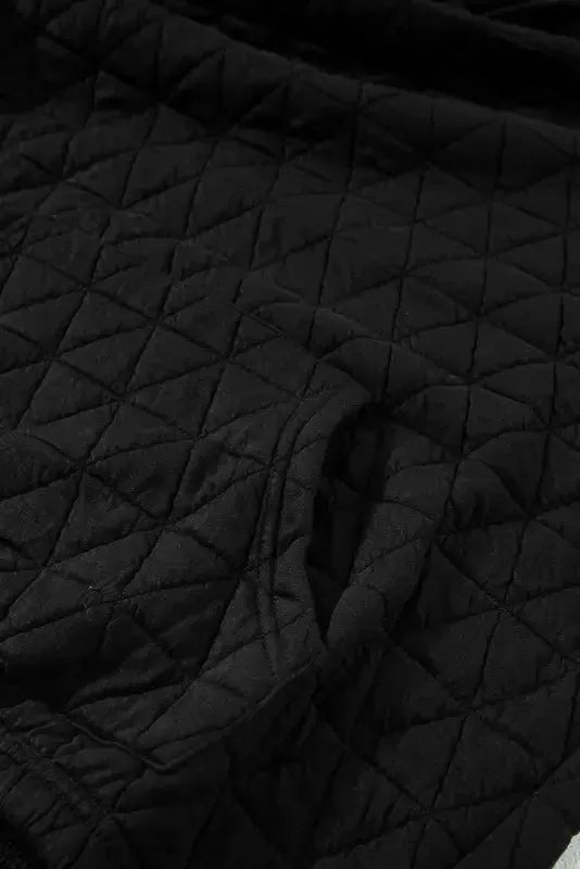 Black Color Block Quilted 3/4 Sleeve Top and Shorts Set - Fashionfitz