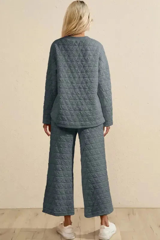 Black Color Block Quilted 3/4 Sleeve Top and Shorts Set - Fashionfitz