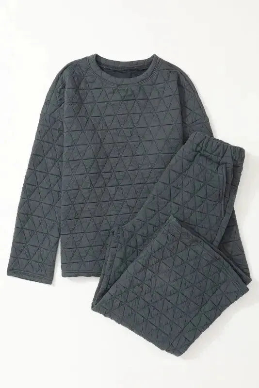 Black Color Block Quilted 3/4 Sleeve Top and Shorts Set - Fashionfitz