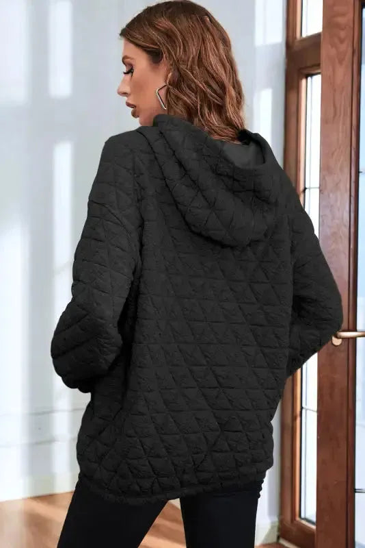 Black Color Block Quilted 3/4 Sleeve Top and Shorts Set - Fashionfitz