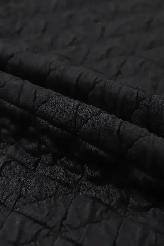 Black Color Block Quilted 3/4 Sleeve Top and Shorts Set - Fashionfitz