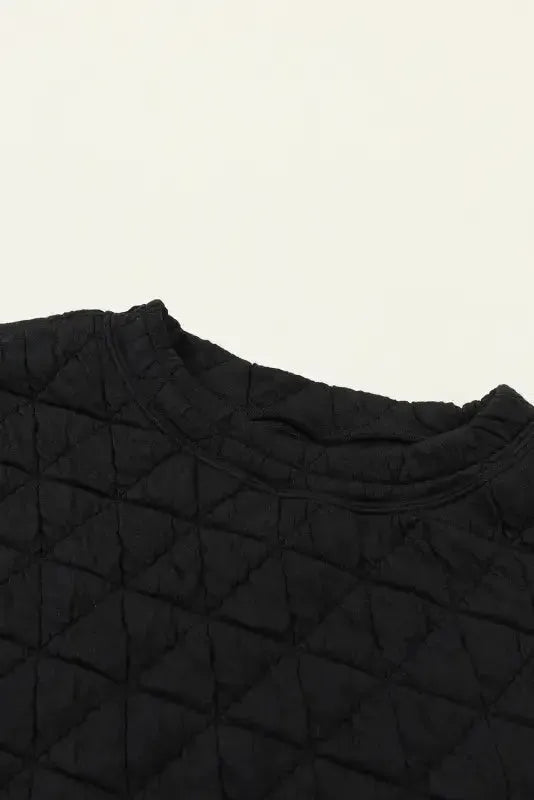 Black Color Block Quilted 3/4 Sleeve Top and Shorts Set - Fashionfitz