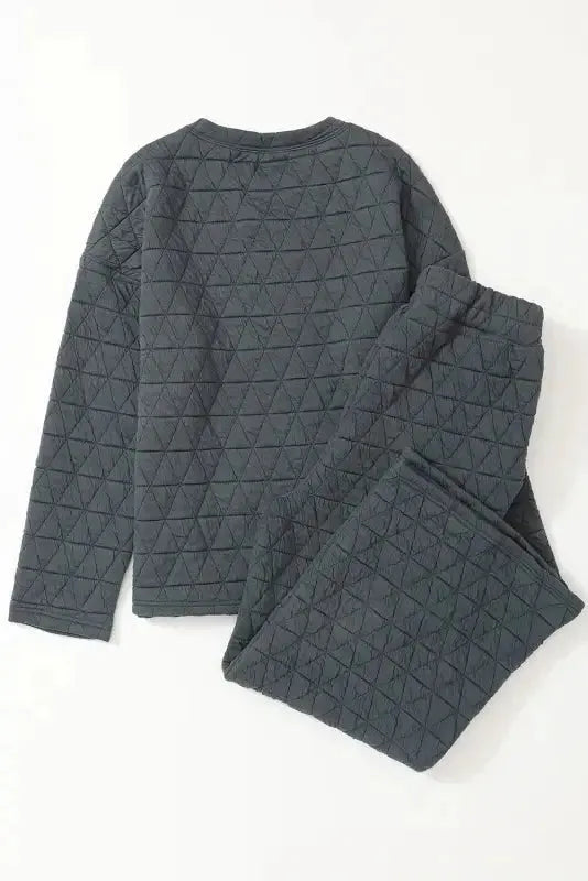 Black Color Block Quilted 3/4 Sleeve Top and Shorts Set - Fashionfitz