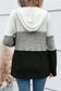 Black color block ribbed half zip drawstring hooded top - long sleeve tops