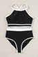 Black contrast crisscross back high waist bikini - swimwear/high waisted swimsuit