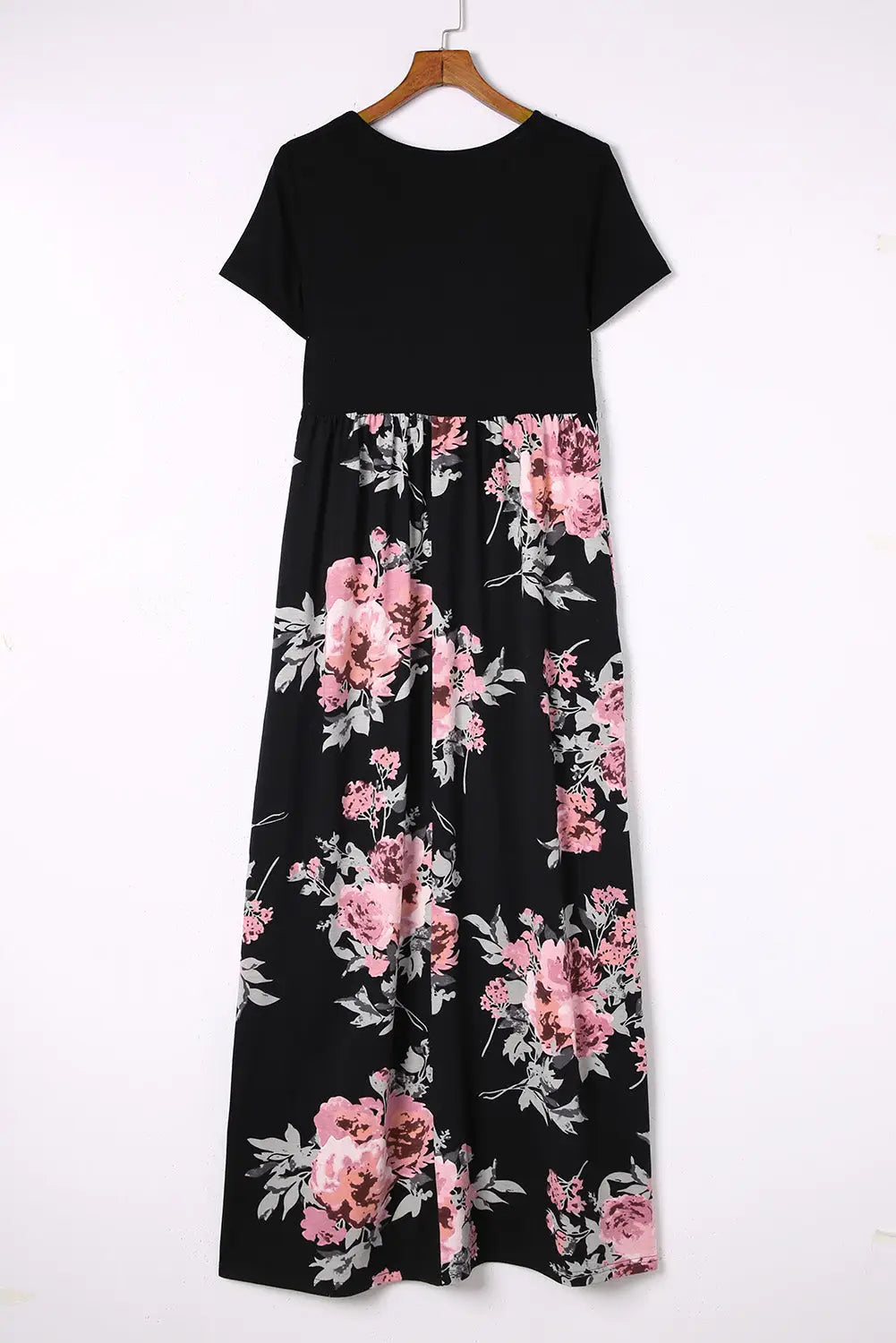Black contrast floral empire waist maxi dress - dresses