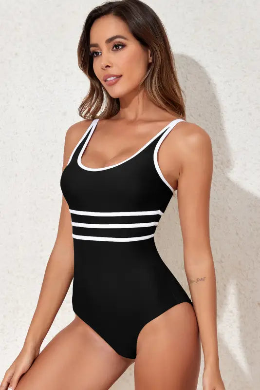 Black contrast one piece swimsuit