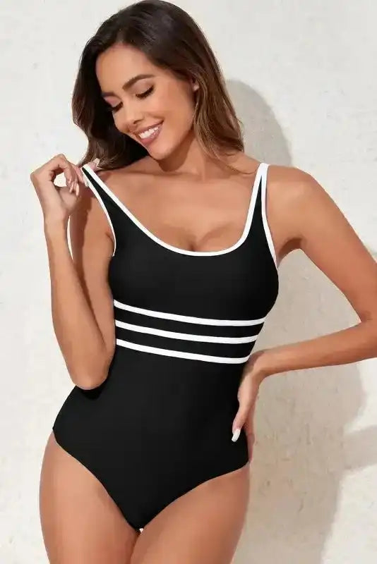 Black Contrast One-Piece Swimsuit - Fashionfitz
