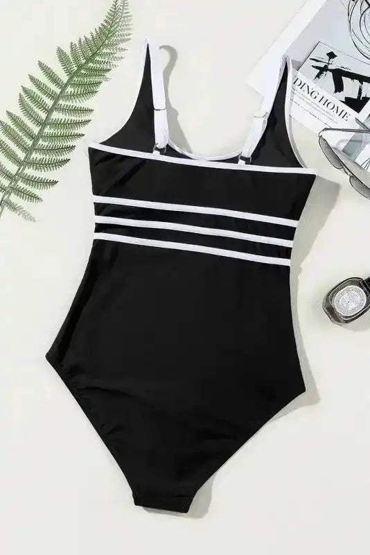 Black Contrast One-Piece Swimsuit - Fashionfitz