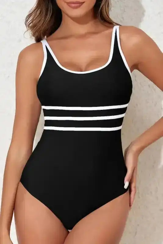 Black Contrast One-Piece Swimsuit - Fashionfitz
