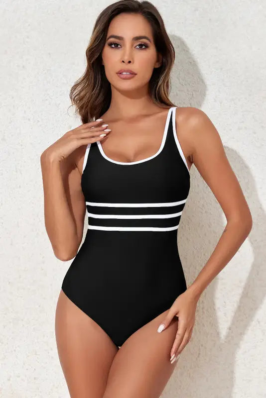 Black contrast one piece swimsuit