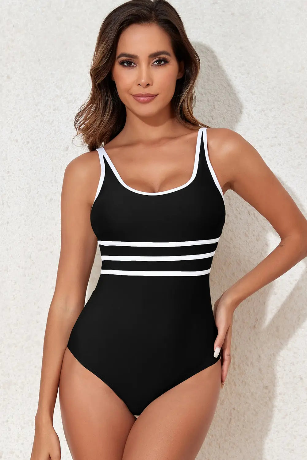 Black contrast one piece swimsuit - s / 82% polyamide + 18% elastane