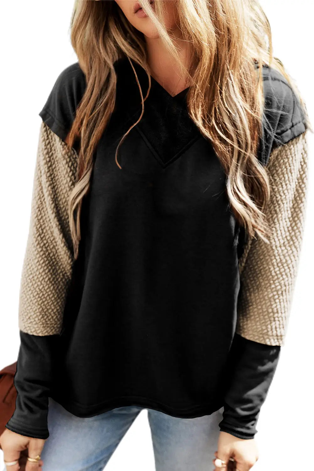 Black contrast sleeves patchwork colorblock hoodie - sweatshirts & hoodies