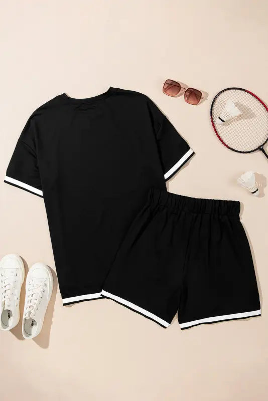 Chic black trim tee & shorts set - must-have casualwear