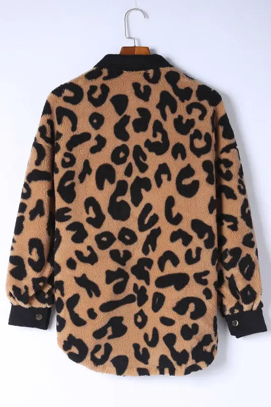 Black contrast trimmed leopard teddy shacket - shackets