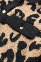 Black Contrast Trimmed Leopard Teddy Shacket - Fashionfitz