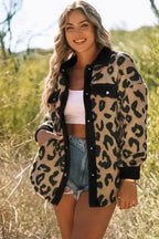 Black Contrast Trimmed Leopard Teddy Shacket - Fashionfitz