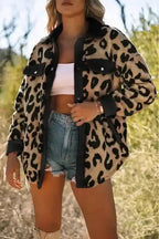 Black Contrast Trimmed Leopard Teddy Shacket - Fashionfitz