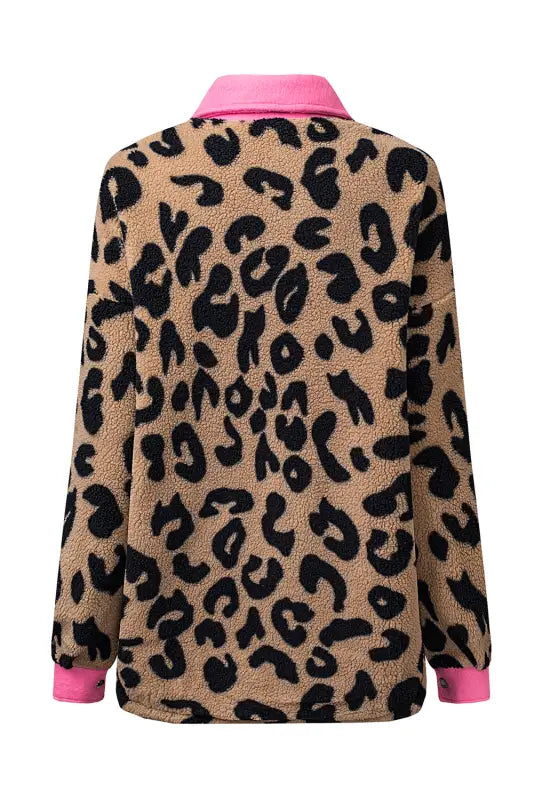 Black contrast trimmed leopard teddy shacket - shackets