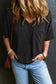 Black Corded V Neck Chest Pocket Loose T-shirt - Fashionfitz