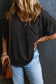 Black corded v neck chest pocket loose t-shirt - t-shirts