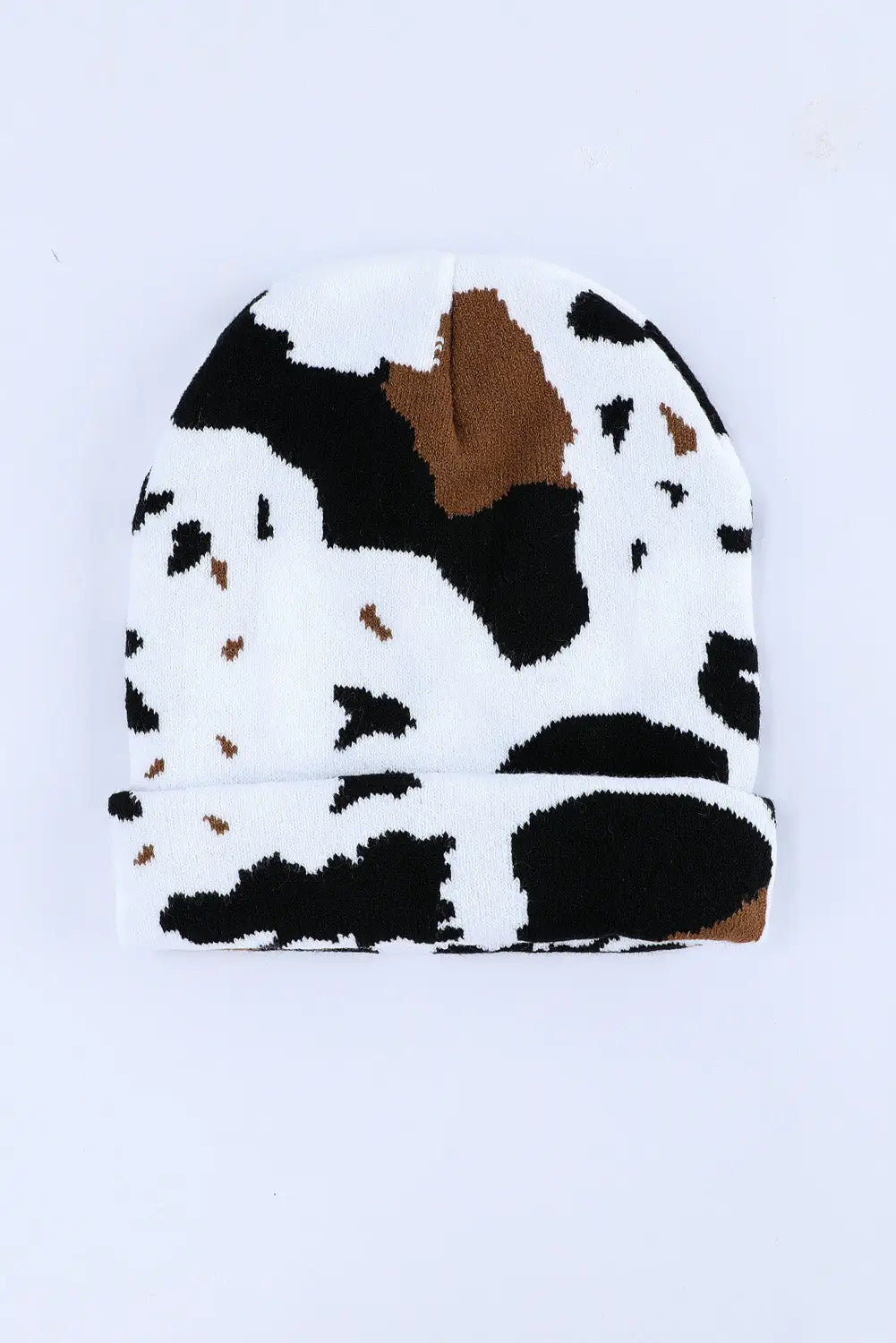 Black cow spots printed warm beanie hat - one size / 98% cotton + 2% elastane - beanies