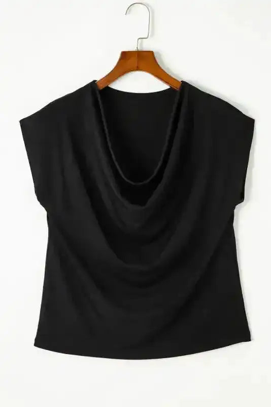 Black Cowl Neck Bat Sleeve T Shirt - Fashionfitz