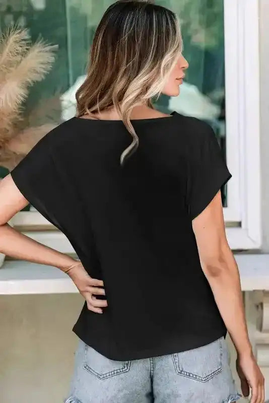 Black Cowl Neck Bat Sleeve T Shirt - Fashionfitz