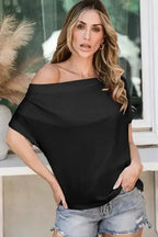 Black Cowl Neck Bat Sleeve T Shirt - Fashionfitz