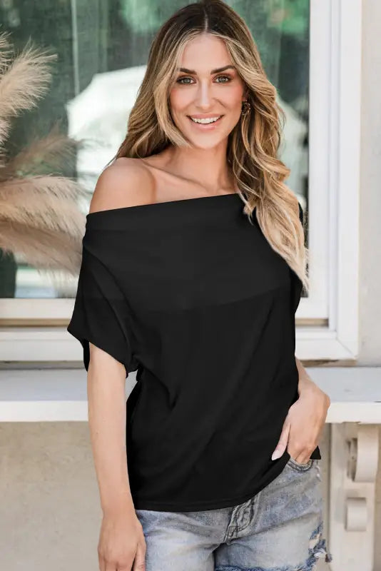 Black cowl neck bat sleeve t shirt - tops & tees