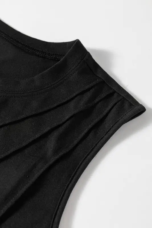 Black crew neck pleated tank top | fashionfitz