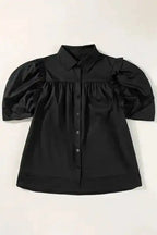 Black Crisp Puff Sleeve Loose Shirt - Fashionfitz