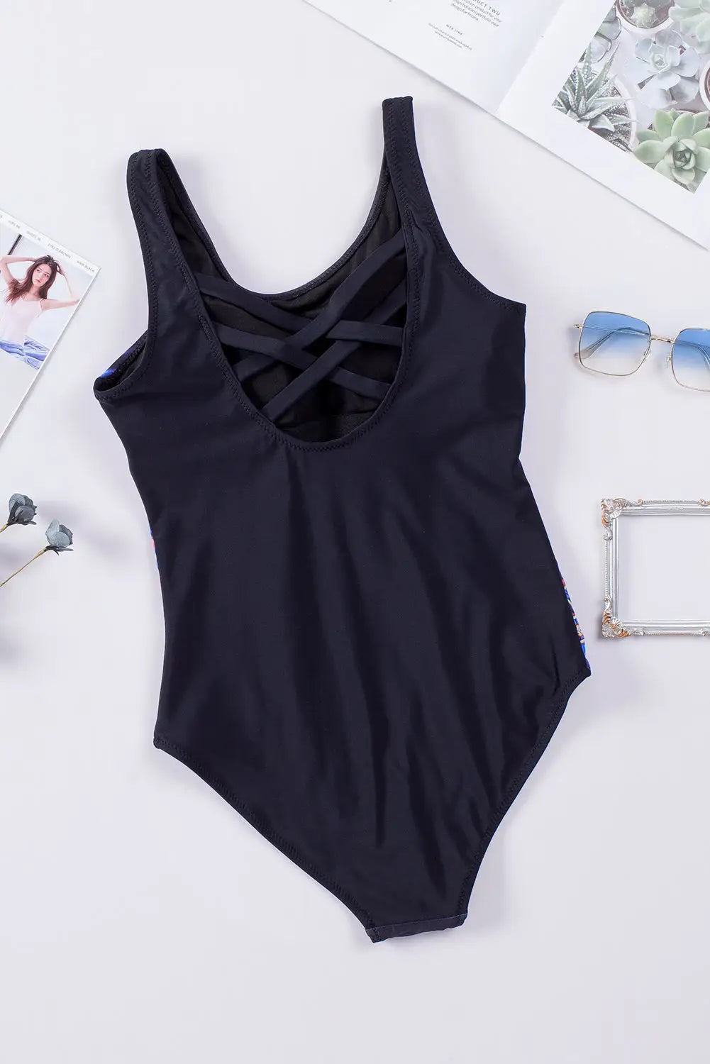 Black criss cross back tie-dye one piece swimsuit - swimsuits