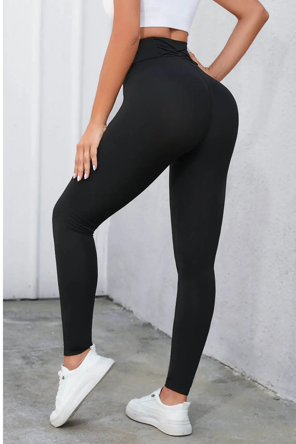 Black criss cross tummy control high waist leggings -