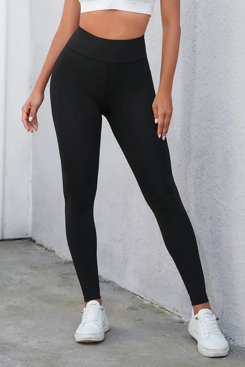 Black criss cross tummy control high waist leggings - s /