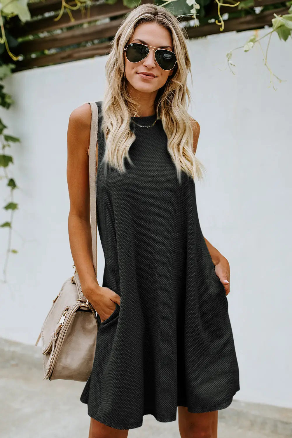Black crisscross cut-out back knit sleeveless dress - mini dresses