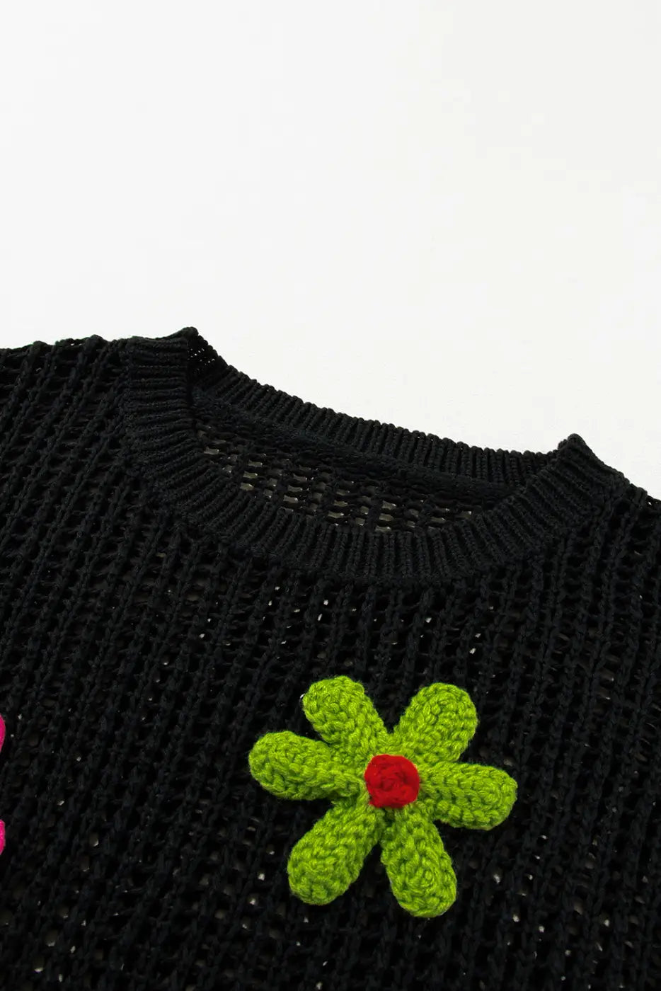 Black crochet flower t shirt - tops/tops & tees