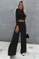 Black crop top and wide leg pants two piece set - loungewear