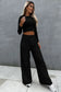 Black crop top and wide leg pants two piece set - loungewear