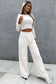 Black crop top and wide leg pants two piece set - loungewear