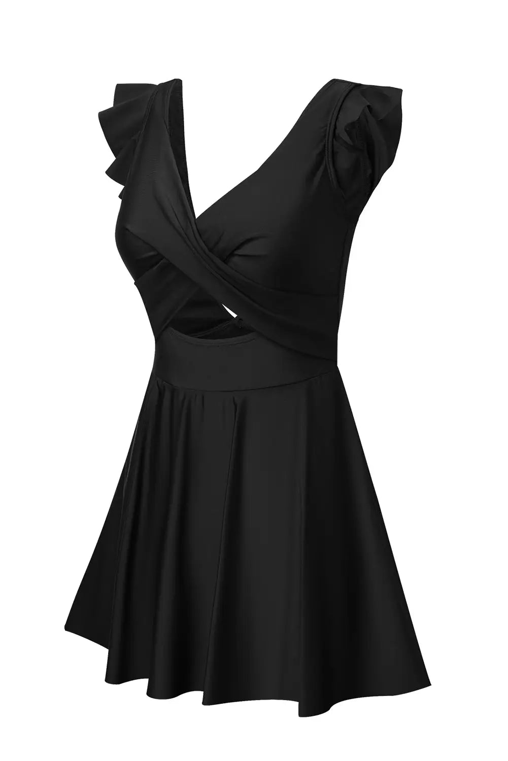 Black crossed cutout one piece swimdress - swim dresses