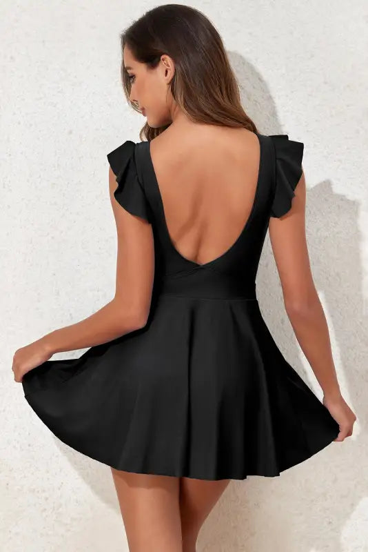 Black crossed cutout one piece swimdress - swim dresses