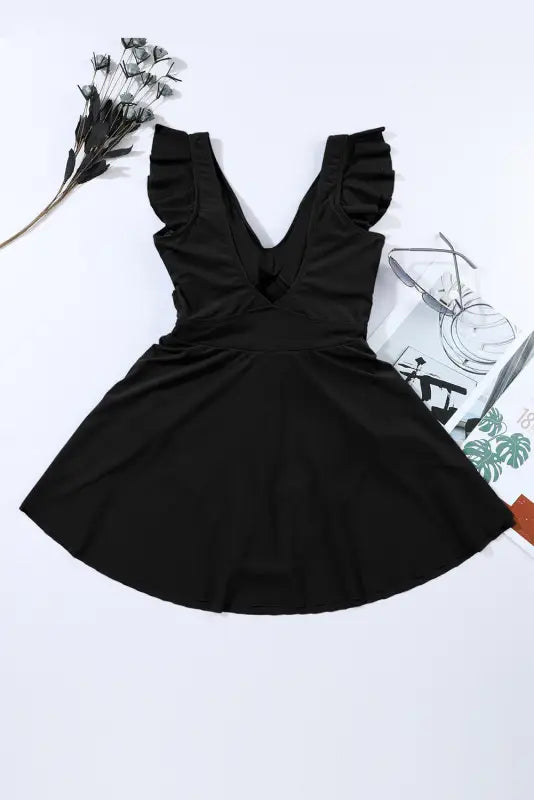 Black crossed cutout one piece swimdress - swim dresses