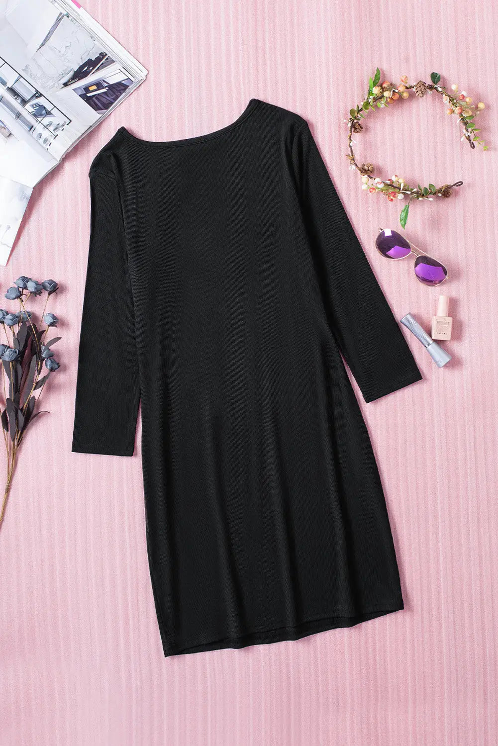 Black cut-out long sleeve bodycon mini dress - dresses