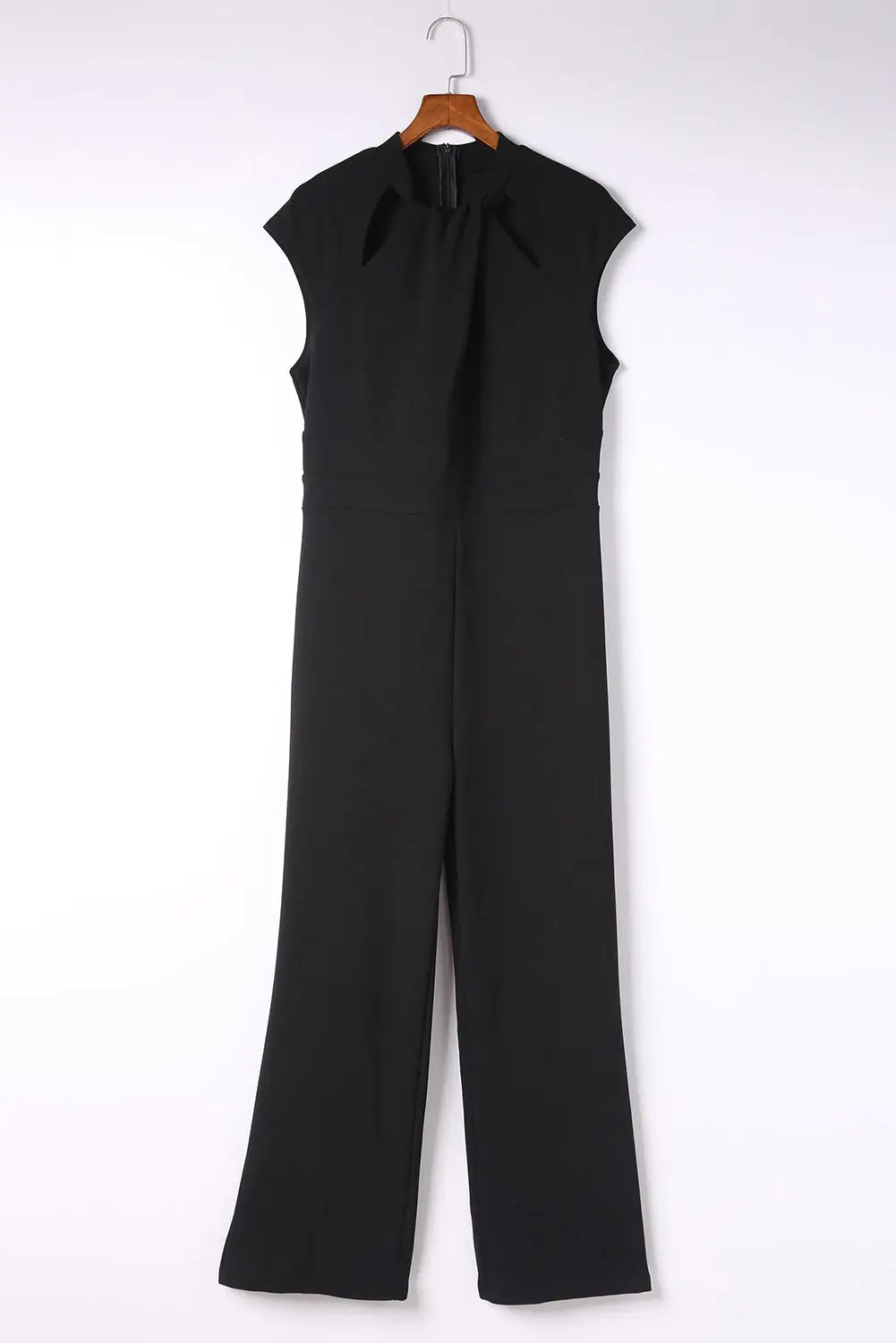 Black cut out neckline cap sleeve high waist jumpsuit - jumpsuits & rompers